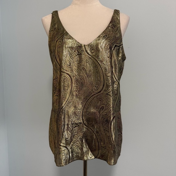 J. Crew Tops - J Crew Women’s Cate Silk Metallic Paisley Gold‎ Tank Top Size 6